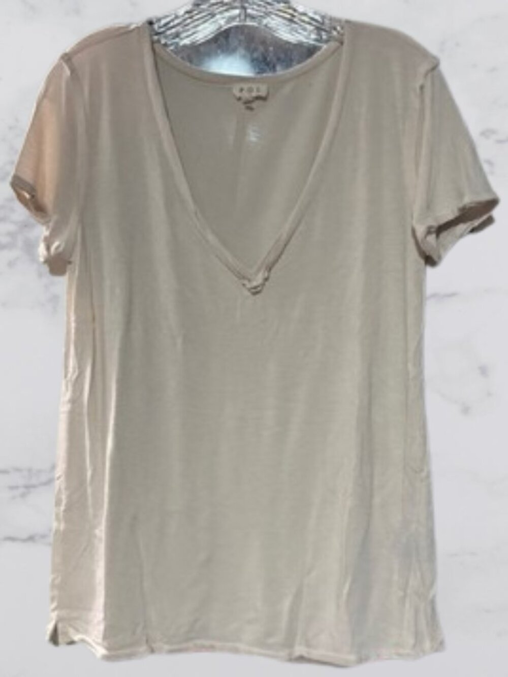 Cream V-Neck Short Sleeve Women's Top Size S